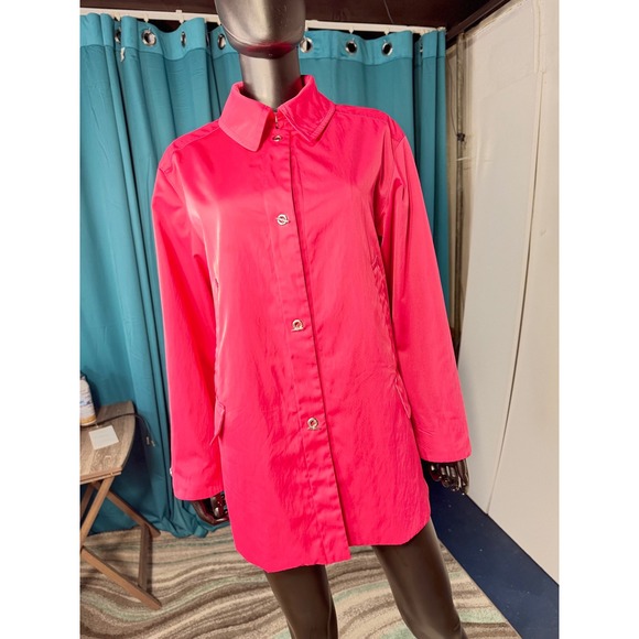 Jones New York Petite Raincoat Jacket Raspberry Pink Button Up Women's - Picture 1 of 12